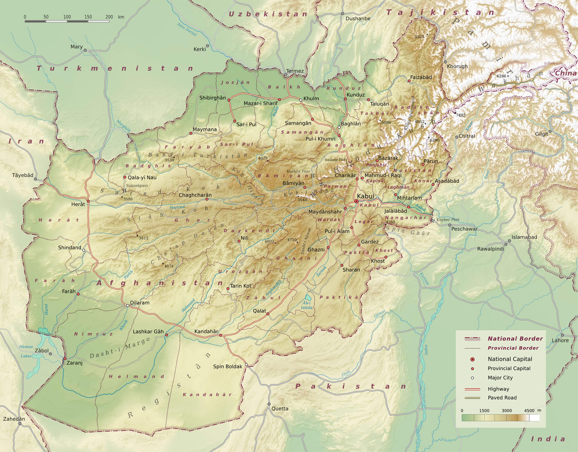 Afghanistan Physical En Map